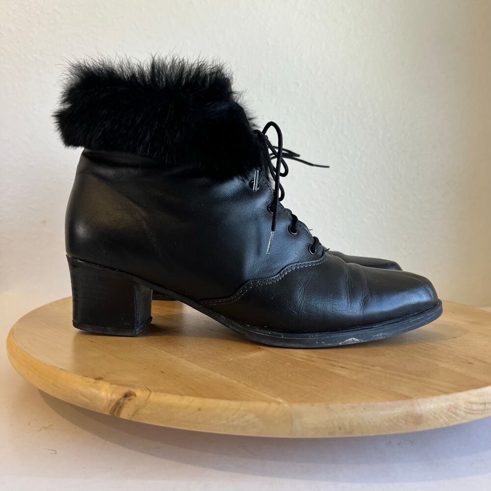 Christian Franchet Canada Black Genuine Leather Fur Lined Ankle Boot Size 39